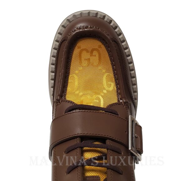 GUCCI BOOTS MENS GG LOGO CANVAS BROWN LEATHER LACE UP ANKLE sz 10 10.5 main image 10